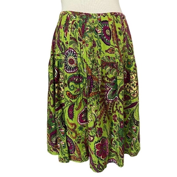 I.C.E. Green Floral Pleated A-line Skirt Size 4 - Picture 3 of 8